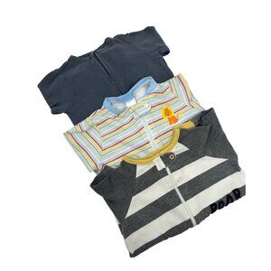 Baby Boy's 3 Sleepers -‎ Grey, Grey & White and Blue w/ Stripes - Size 0-3 Month